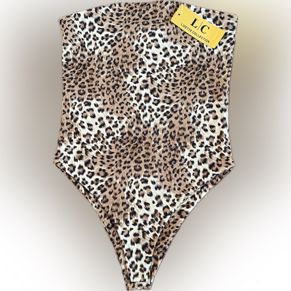 Lizette Collection Leopard Print Strapless Bodysuit – Size Large (NWT)